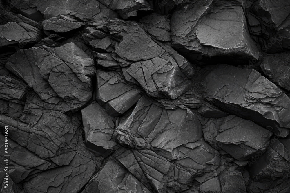 Cracked rock texture. Black white stone background. Grunge. Dark gray rough surface. Close-up. Broken, damaged, collapsed. Cracked rock texture. Black white stone background. Grunge. Dark gray rough surface. Close-up. Broken, damaged, collapsed.
