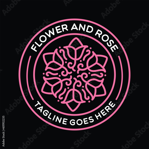 Rose Flower vintage Logo Vector Graphic Design illustration Retro Circle Badge Emblem Symbol and Icon