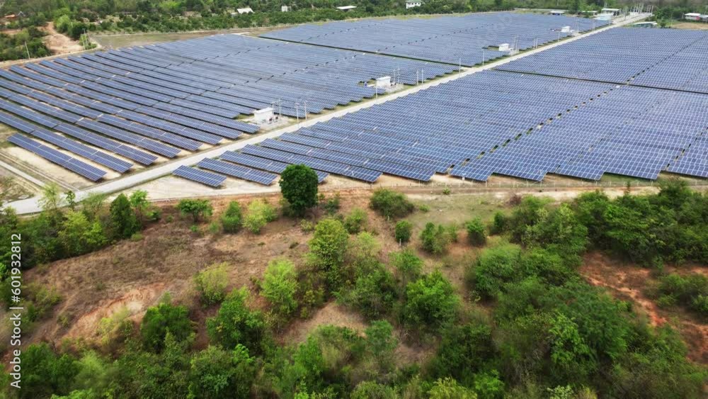 Top view on photovoltaic solar power panels. Drone aerial view of Solar panels system power generators from sun. Alternative Energy Sources - The Concept of Sustainable Resources. Top view on photovoltaic solar power panels. Drone aerial view of Solar panels system power generators from sun. Alternative Energy Sources - The Concept of Sustainable Resources.