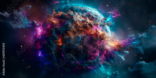 A multicolored asteroid explosion in space. © index74