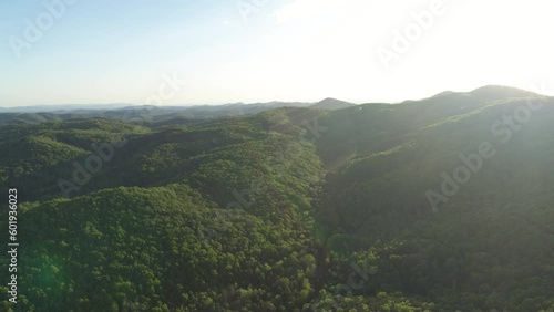 Sunset aerial above North Carolina Appalachian mountains in spring time near Taylorsville photo