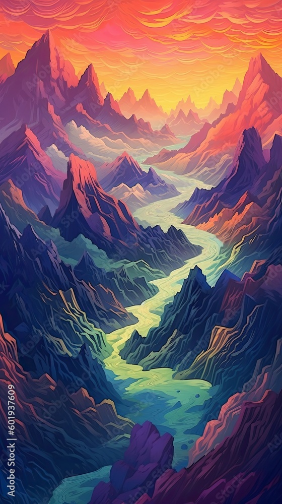 Minimalist abstract mountain scene