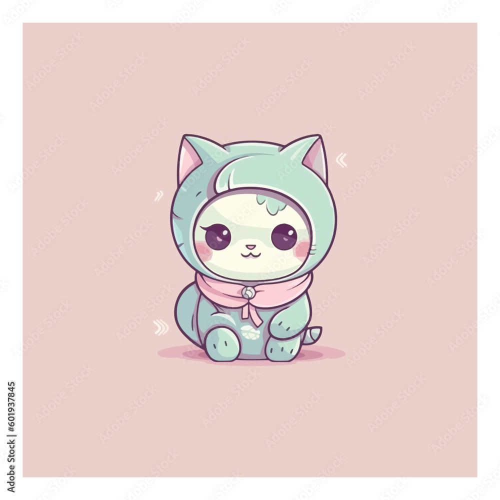 cute cat doll logo mascot. for a children's clothing store. modern flat color. pastel colors cute cat doll logo mascot. for a children's clothing store. modern flat color. pastel colors