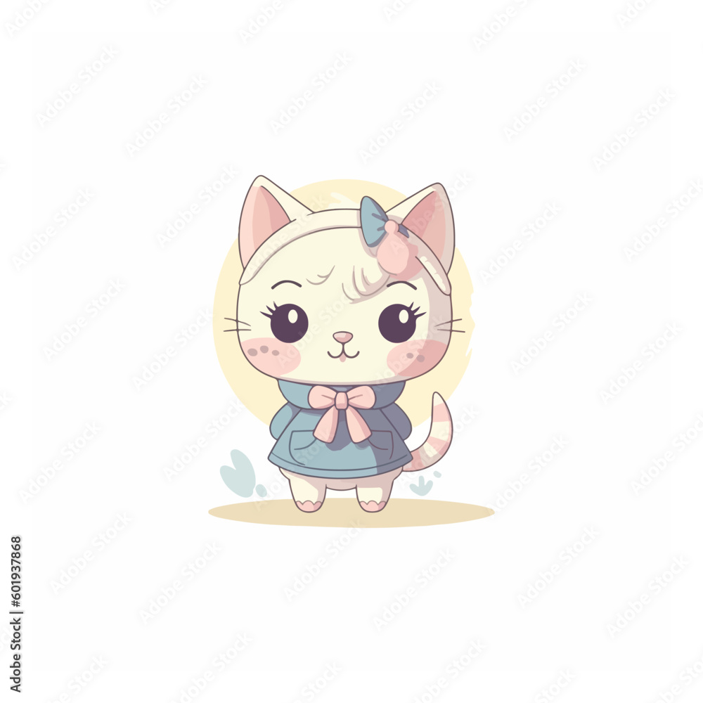 cute cat doll logo mascot. for a children's clothing store. modern flat color. pastel colors cute cat doll logo mascot. for a children's clothing store. modern flat color. pastel colors