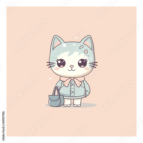 cute cat doll logo mascot. for a children's clothing store. modern flat color. pastel colors