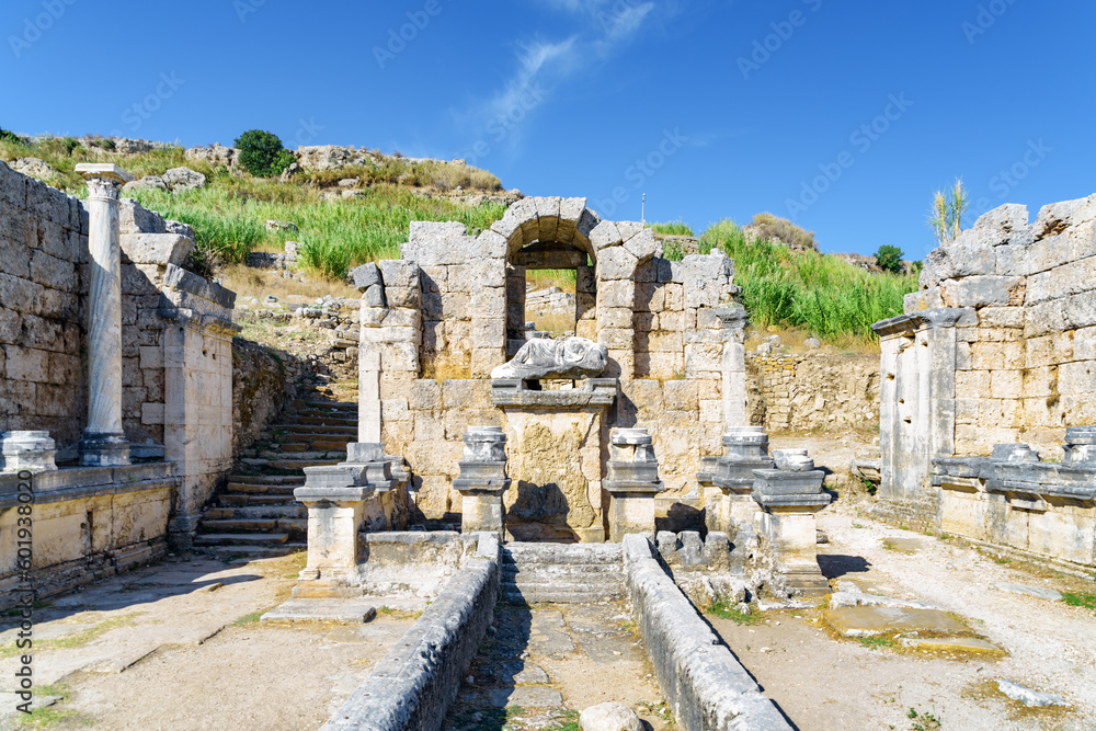 Scenic ruins of the nymphaeum (nymphaion) in Perge (Perga)