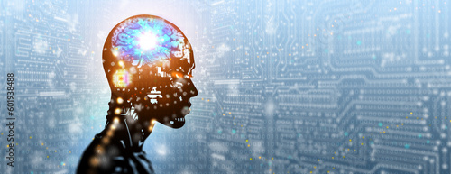 AI singularity concept. The moment artificial intelligence exceeds beyond human control and rapidly transforms society resulting in unforeseeable changes to human civilization.