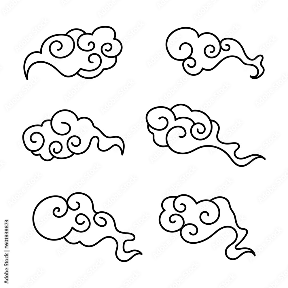 Obraz premium Chinese Auspicious Cloud Line art vector illustration Set
