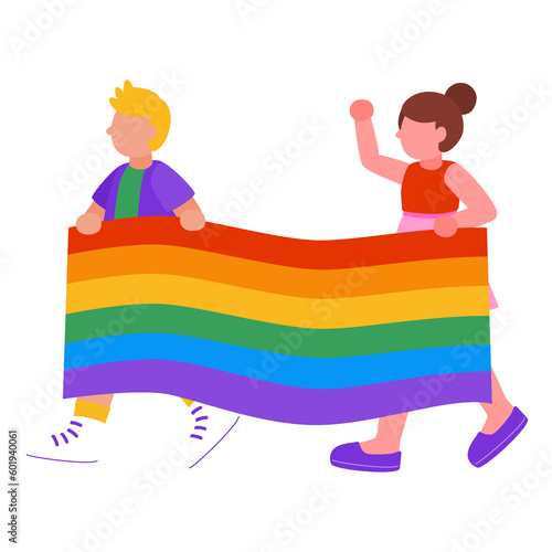LGBTQ Diversity People Protest Fight For Equality, Love Sign, Gesture, Rainbow Flag, Pride Month, Illustration