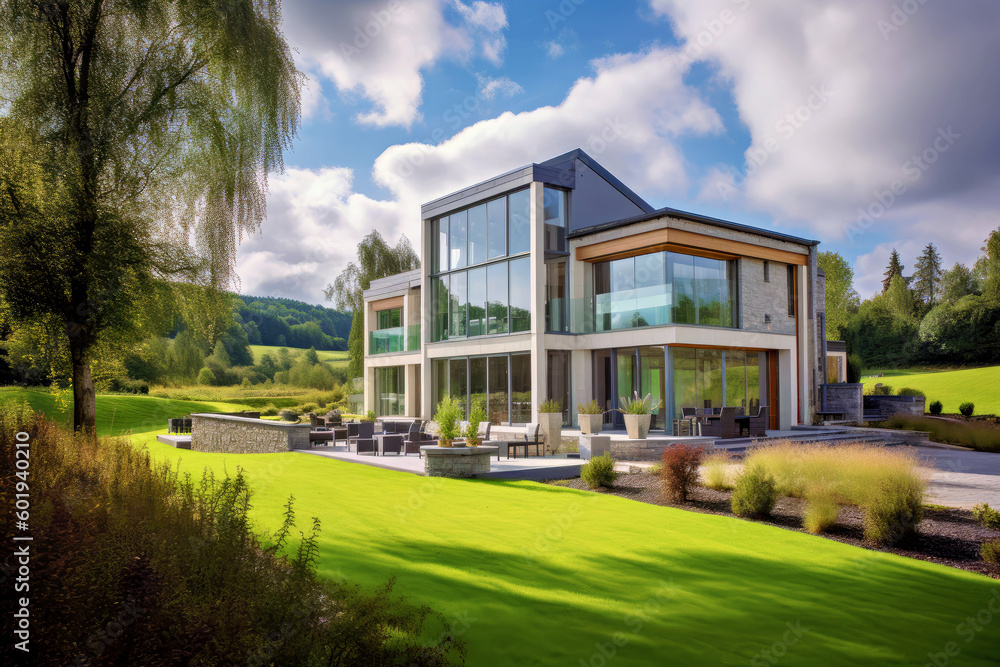 Golf club building and clear blue sky, Generative AI Golf club building and clear blue sky, Generative AI