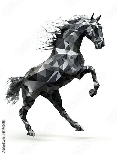 Illustration of a horse made of black triangles on white background created using generative AI tools