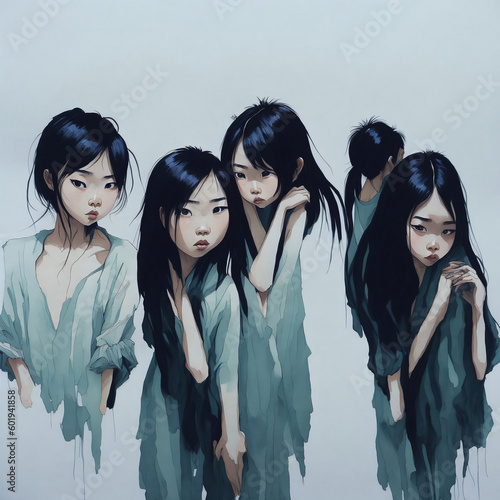 group of asian see to something