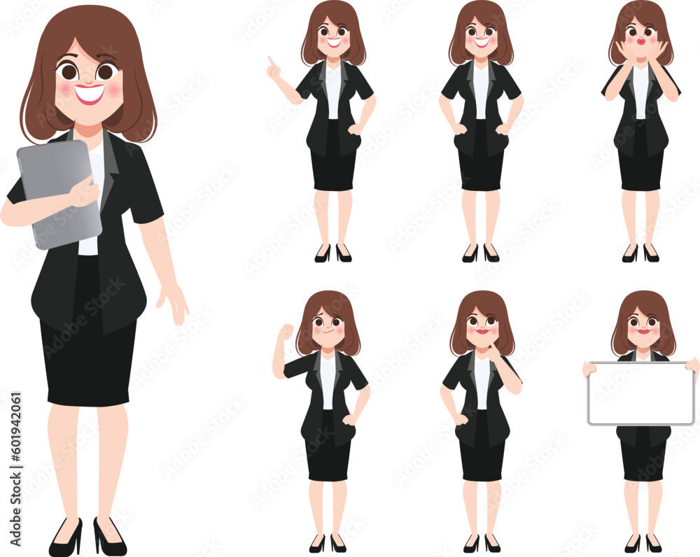 Set of businesswoman character doing job in office. Vector people character. Set of businesswoman character doing job in office. Vector people character.