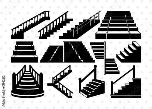 Stairs Silhouette, Stairs SVG, Staircase Svg, Walking Stairs Svg, Upstairs Svg, Stairs Bundle, SB00874
