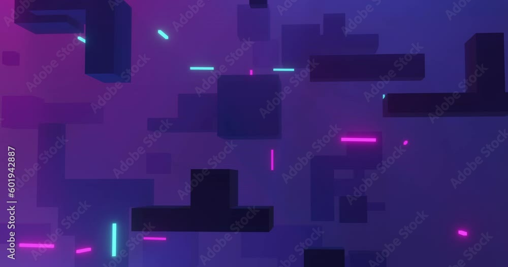 Animation of glowing light trails moving over cubes on purple background Animation of glowing light trails moving over cubes on purple background