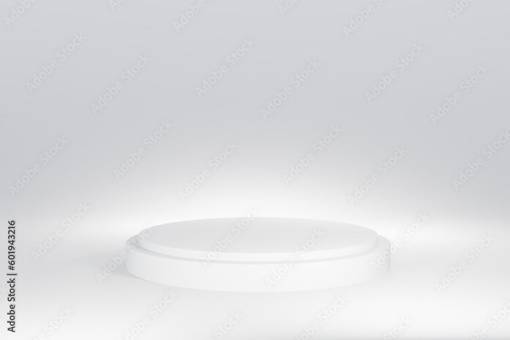 White round podium on a white background. 3d rendering, 3d illustration. White round podium on a white background. 3d rendering, 3d illustration.
