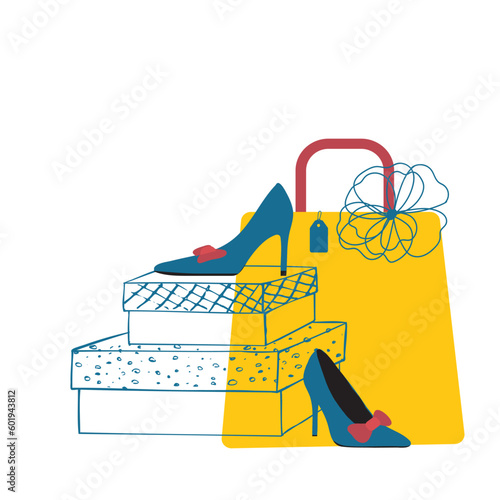Shoe sale, shopping. Fashion shoes new collection advertising promo banner, online shopping social media ads web template with beautiful heels