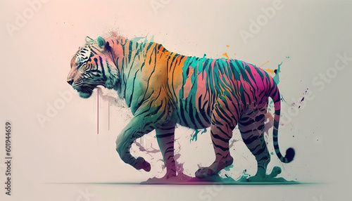 Tiger animal abstract wallpaper. Contrast background in Pastel colors generative ai © Roman