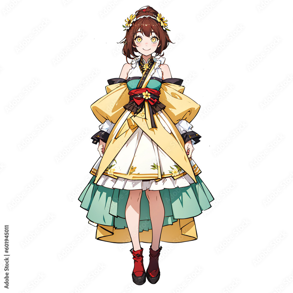 Cute happy anime girl in yellow - Generative AI Cute happy anime girl in yellow - Generative AI