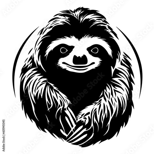 Funny animal for logo vector illustration - Black silhouette of cute lazy sloth relaxing isolated on white background (Generative AI)