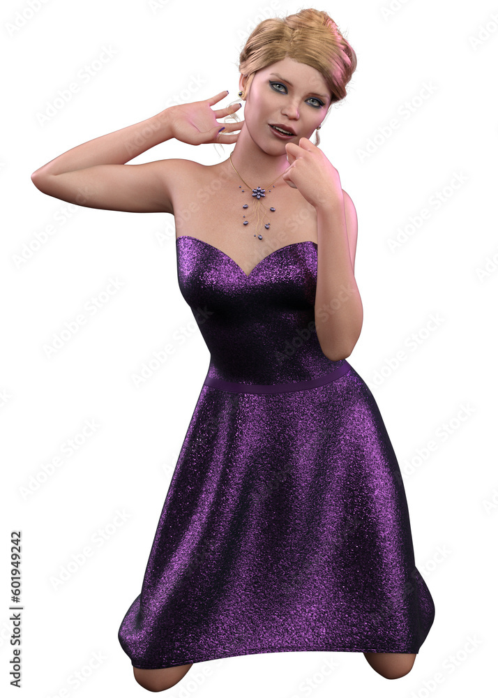 3D Girl in purple evening dress