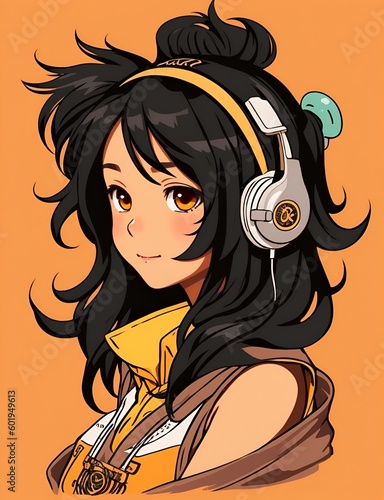 Adorabel Cute Girl Headphone Anime Generative AI, Generative, AI photo