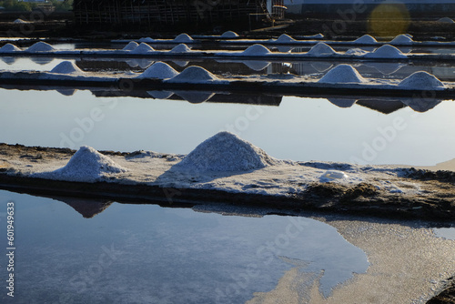 Canvas Print The process of crystallization of sea water into salt in the traditional way in Indonesia