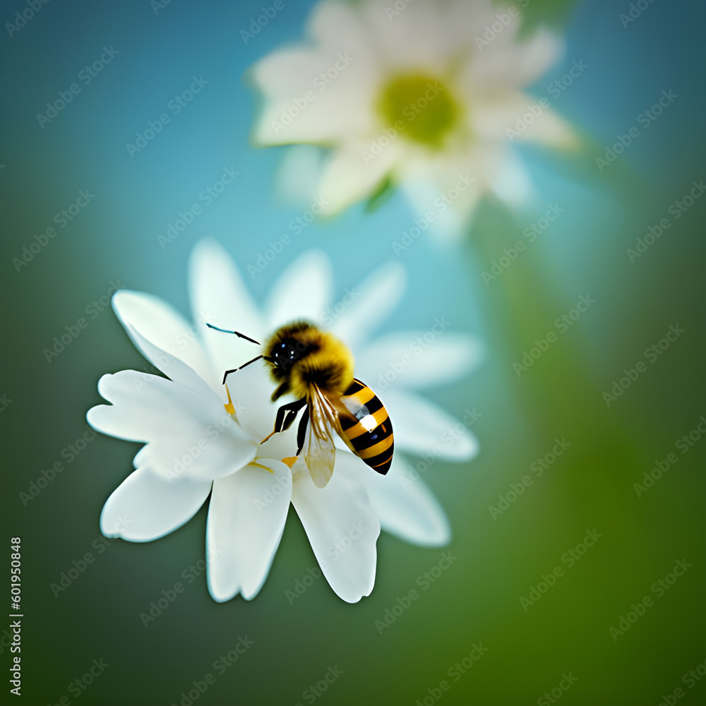Bee on white daisy flower. Shallow depth of field. Bee on white daisy flower. Shallow depth of field.