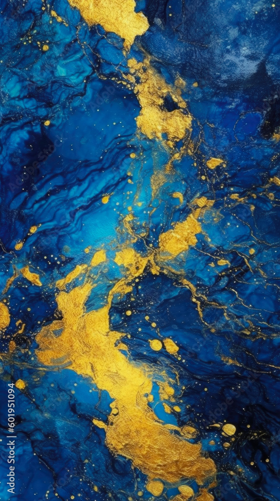 Beautiful Pleasant Blue Marble Iridescence With Gold Veins Created With The Help Of Artificial Intelligence