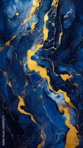 Beautiful Pleasant Blue Marble Iridescence With Gold Veins Created With The Help Of Artificial Intelligence