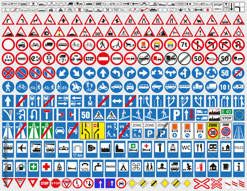 Big set of road signs. Road signs.