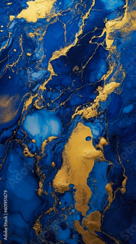 Beautiful Pleasant Blue Marble Iridescence With Gold Veins Created With The Help Of Artificial Intelligence © Damianius