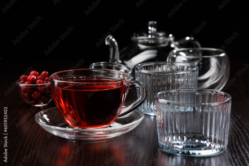Fototapeta premium Glass tea utensils. Selective focus, close-up.
