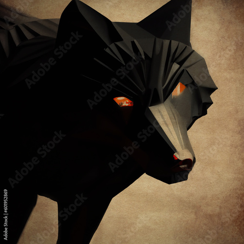 Stylized black wolf with glowing eyes