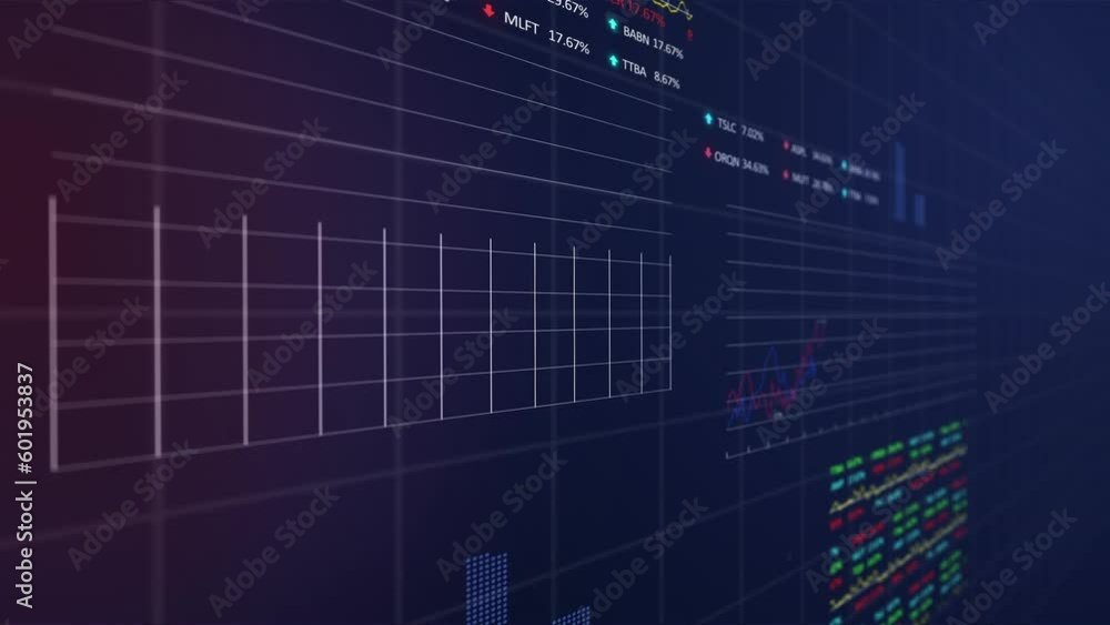 Animation of statistical and stock market data processing against purple gradient background Animation of statistical and stock market data processing against purple gradient background