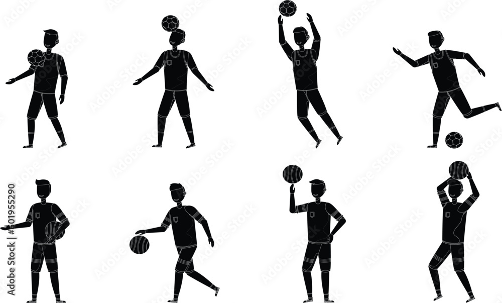 set of silhouettes of people playing football