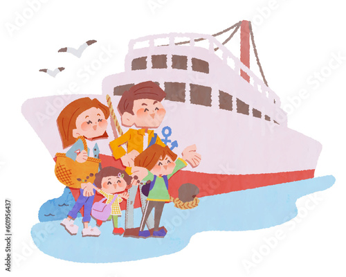 船で旅行する家族