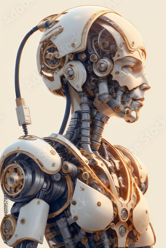 ai generated portrait of a  futuristic armored humanoid cyborg robot 