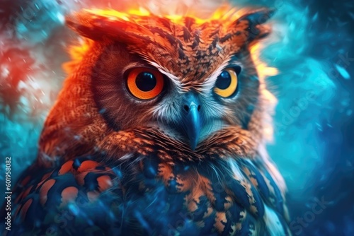 Abstract animal Owl portrait, Generative AI © Sasint
