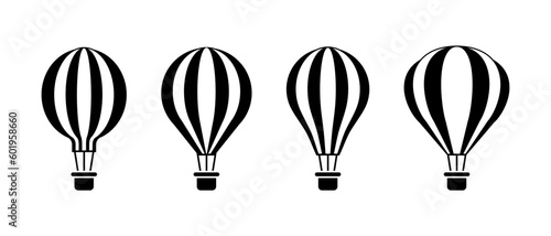 Hot air balloon vector icon set. Air balloon symbol. Flying aerostat sign