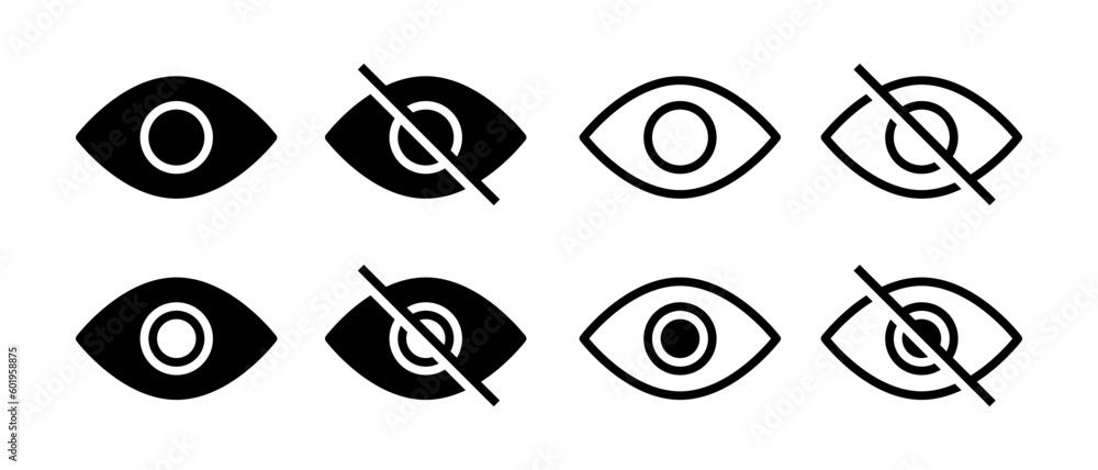 See and unsee eyes vector icon set. Hide and unhide symbol. Data privacy and sensitive content sign See and unsee eyes vector icon set. Hide and unhide symbol. Data privacy and sensitive content sign