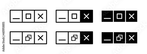 Maximize and minimize vector web buttons. Close, hide app browser symbol. Ui design browser sign