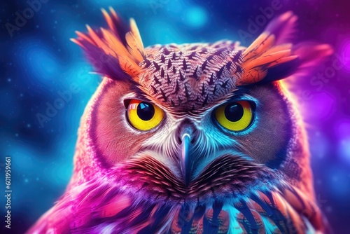Abstract animal Owl portrait with colorful double exposure paint, Generative AI © Sasint