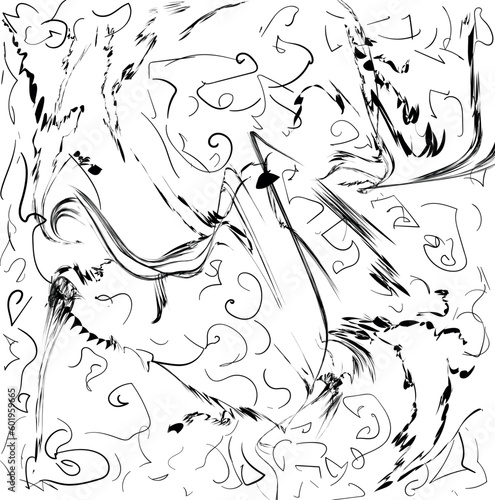 Messy accumulation of lines, whorls and distorted shapes