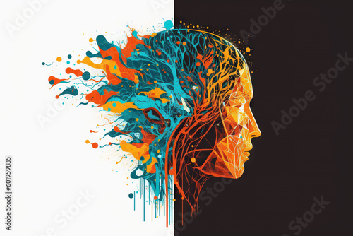 Artificial intelligence logo- human head on black background - Generative AI