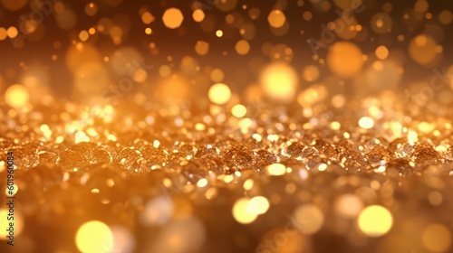 A glamorous background of gold bokeh perfect for awards and celebrations. Generative AI