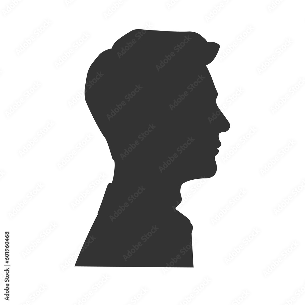 Silhouette of a man in profile. Black shape. Illustration on transparent background