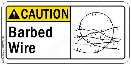 Barbed and razor wire warning sign and labels