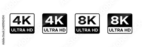 4K 8K Ultra HD video format vector icon set. High resolution web tv screen symbol, vector illustration