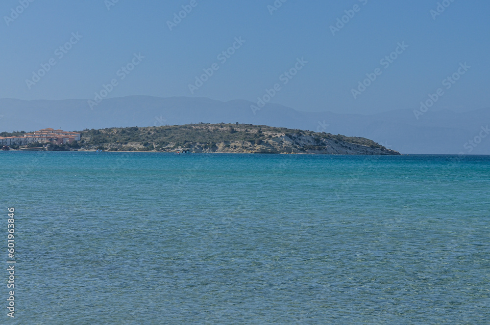 scenic view of Elif Koyu Bay from Pirlanta beach in Cesme (Izmir province, Turkey)	